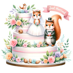 Squirrel Love clip art, Watercolor the Wedding of Squirrel Love