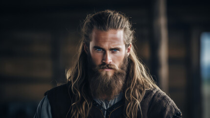 A Portrait of A Fearless Powerful Warrior Viking young man face