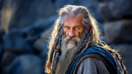 A Portrait of A Fearless Powerful Warrior Viking old man face - obrazy, fototapety, plakaty
