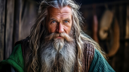Obraz premium A Portrait of A Fearless Powerful Warrior Viking old man face