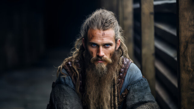 A Portrait of A Fearless Powerful Warrior Viking young man face
