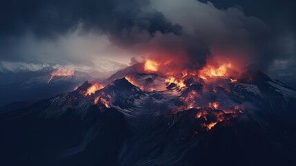 small fire on top of mountains vast mountain range