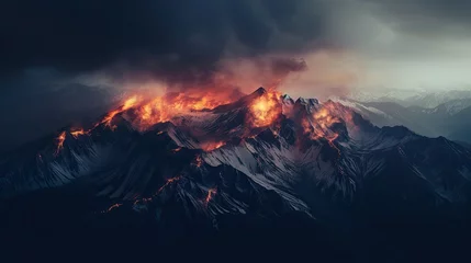 Foto op Plexiglas small fire on top of mountains vast mountain range © paisorn