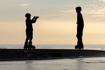 Freestyle skater practices with his roller skates