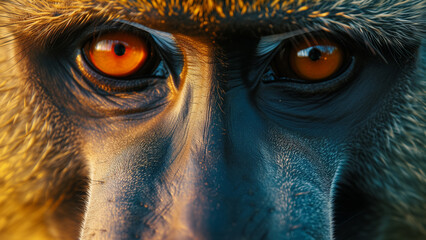 Primal Gaze: A Macro Shot of a Baboon Face on Film