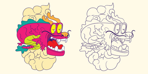 dragon doodle illustration for coloring page drawing book