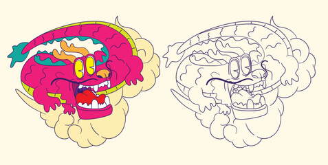 dragon doodle illustration for coloring page drawing book