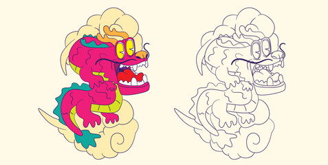 dragon doodle illustration for coloring page drawing book