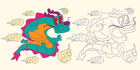 dragon doodle illustration for coloring page drawing book