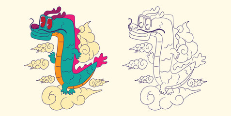 Obraz premium dragon doodle illustration for coloring page drawing book