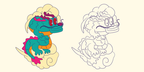 dragon doodle illustration for coloring page drawing book