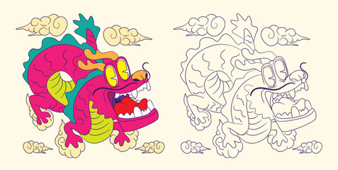 dragon doodle illustration for coloring page drawing book