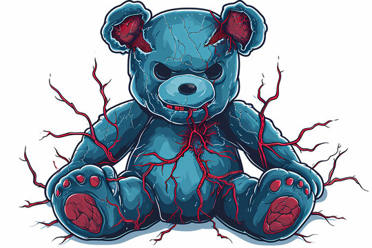 Scary blue Teddy bear cartoon