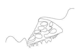 pizza slice in continuous one line drawing. Pepperoni sketch illustration
