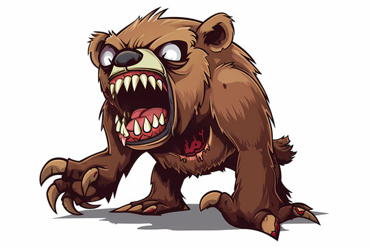 Angry zombie bear roaring cartoon