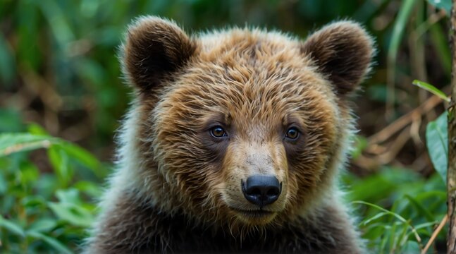 Closeup of a baby bear on the jungle from Generative AI
