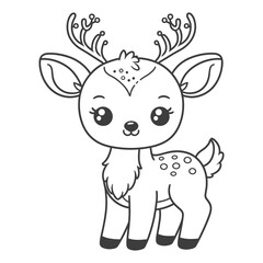 Cute baby Deer Cartoon character, hand drawn design black and white vector illustrations generated by Ai