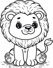 Cute lion Outline Cartoon style Vector illustration   element Coloring book for kids generated by Ai