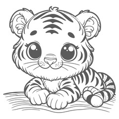 Happy Cute tiger baby Outline Cartoon style Vector illustration element Coloring book for kids generated by Ai