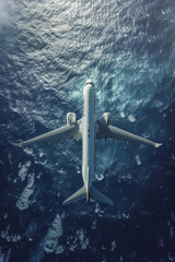 Naklejka premium Plane flying over the ocean. Travel and vacation concept illustration created with Generative AI