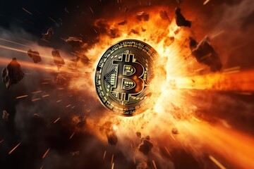 Bitcoin is on fire as the future digital payment currency. Photorealistic.