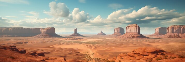 Panoramic view of landscape of American&rsquo;s Wild West with desert sandstones.