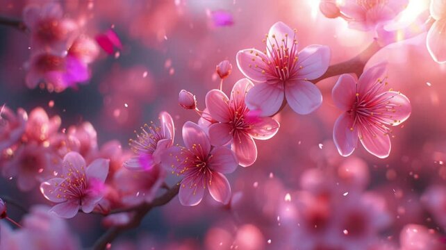 A captivating photograph showcasing the ethereal beauty of Sakura blossoms in full bloom, video looping