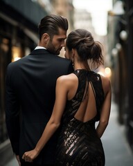 Back view of couple in the street