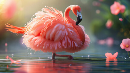 A flamingo in a tutu, gracefully dancing on one leg.