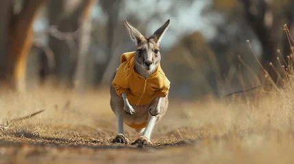 Fotobehang A kangaroo in a sporty tracksuit, hopping around with flair. © AI By Ibraheem