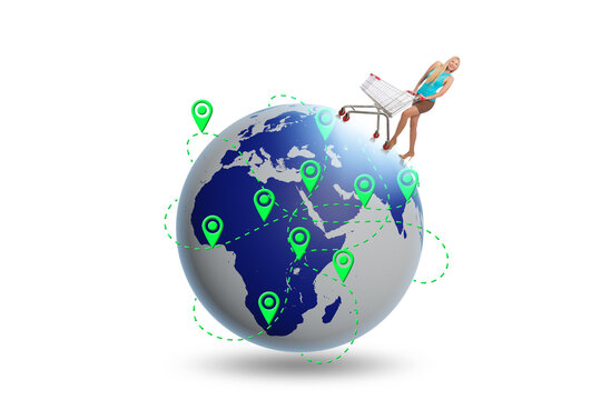 Concept of global shopping with globe and shopper