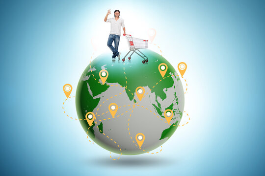 Concept of global shopping with globe and shopper