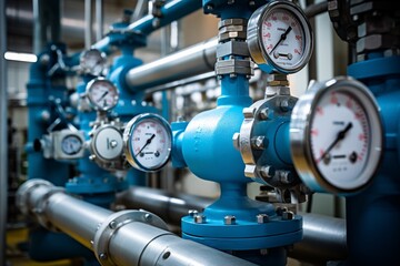 Close-up of a Flow Transmitter in an Industrial Setting, Highlighting its Intricate Design and Functionality Amidst a Network of Pipes and Gauges