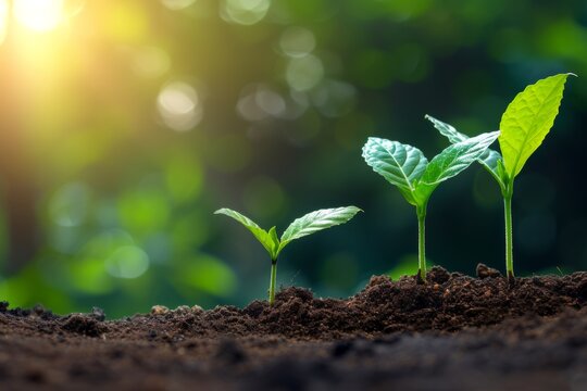 The young plants bask in the soft glow of sunlight, affirming life's resilience as they sprout from the nurturing earth.
