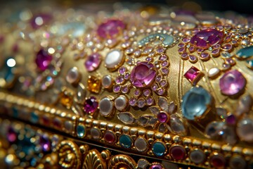The ornate treasure gleams with a kaleidoscope of embedded gems, a testament to intricate craftsmanship and timeless elegance.