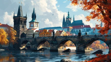 Keuken spatwand met foto Artistic illustration of Prague city. Czech Republic in Europe. © Joyce