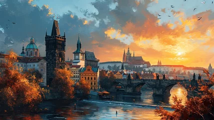  Artistic illustration of Prague city. Czech Republic in Europe. © Joyce