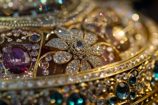 The image captures the intricate design of jeweled pieces, where the glint of gemstones and the sparkle of diamonds create a symphony of light.