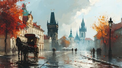 Artistic illustration of Prague city. Czech Republic in Europe.