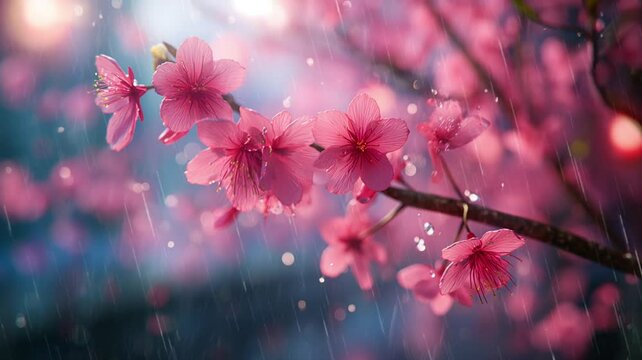 Beyond its visual beauty, the cherry blossom tree creates an atmosphere of coolness and tranquility. The gently falling blossoms, Seamless looping time-lapse animation video background  Generated AI