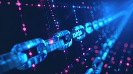 Illustration of blockchain cryptography technology with validation blocks ensures secure transactions in this banner. Ai Generated