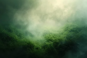 Foto auf Acrylglas The early morning mist weaves through the dense greenery, casting an enchanting glow over the tranquil forest floor. © tonstock