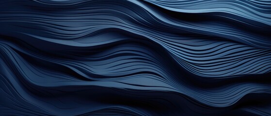 An intriguing abstract closeup of detailed organic dark blue wooden waving waves on a wall, Ai Generated.