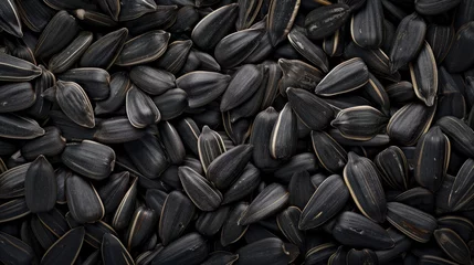 Foto op Canvas A panoramic view showcases the texture of black sunflower seeds, offering a captivating background. Ai Generated © Crazy Juke
