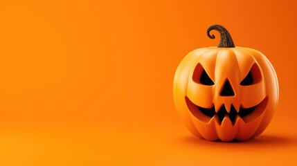 An evil pumpkin with a mischievous grin on an orange background, Ai Generated.