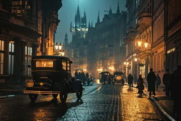 Poster Historical street view of Prague City in 1930's. Czech Republic in Europe. © Joyce