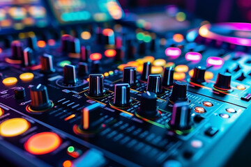 Fototapeta premium A detailed image of a modern DJ mixing console - Generative AI