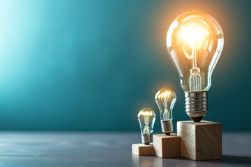 Three glowing light bulbs represent ideas and innovation, with the largest bulb symbolizing leadership and inspiration.