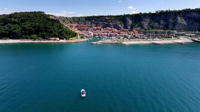 drone panorama of porto piccolo near trieste