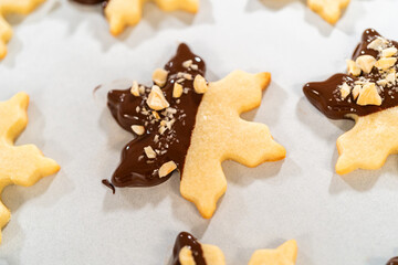 Making Cutout Sugar Cookies, Chocolate-Dipped, Hazelnut-Sprinkled